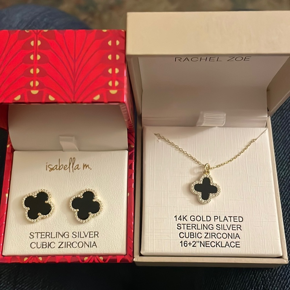 Rachel Zoe clover necklace and Isabella M. Clover Earrings